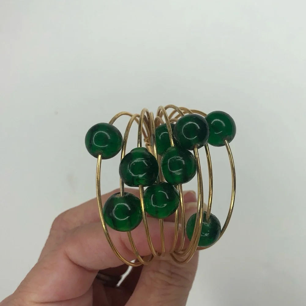 Emerald Green Bead and Gold Napkin Rings Set of 8